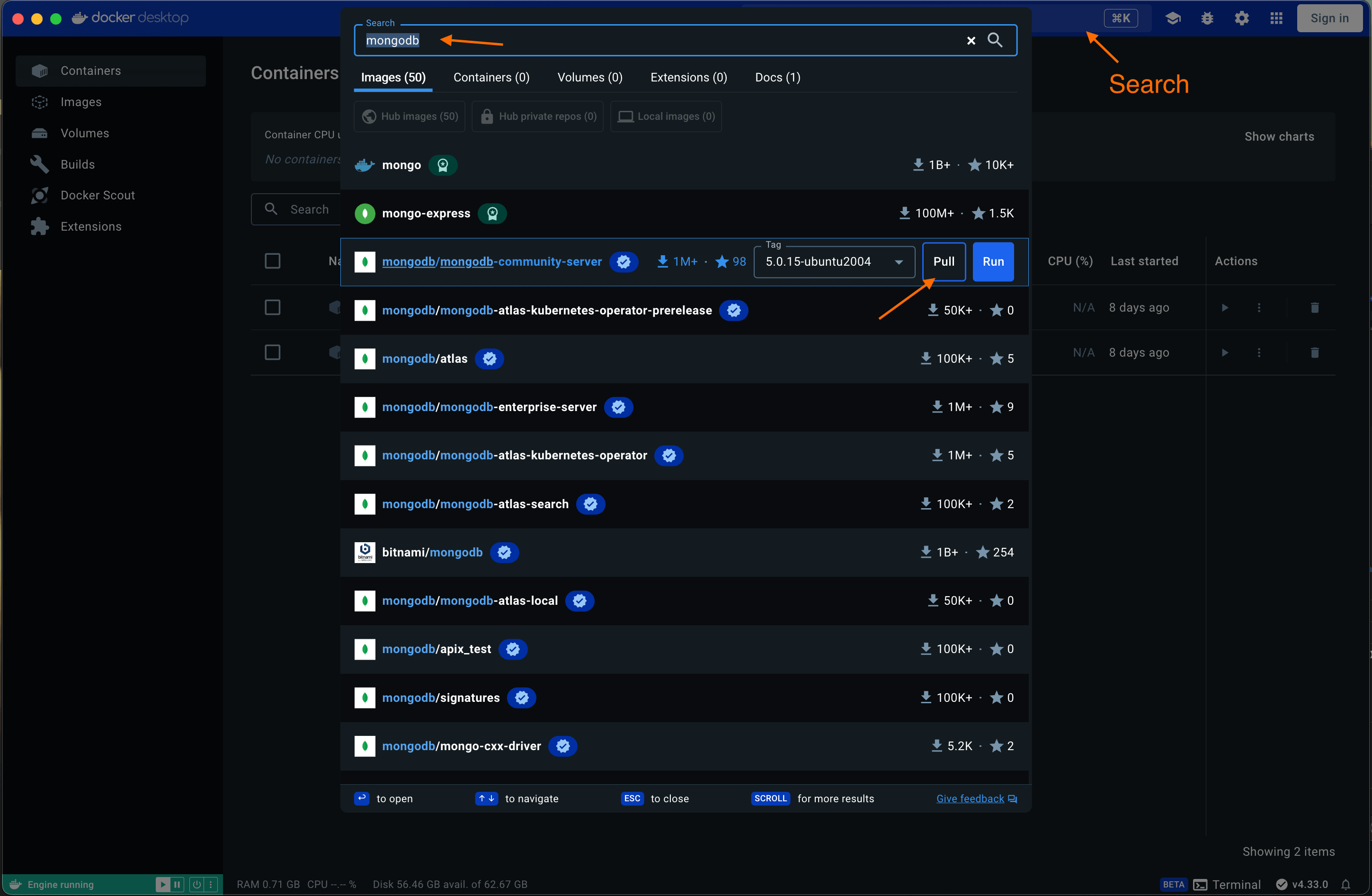 Docker Desktop Pull mongodb/mongodb-community-server Image