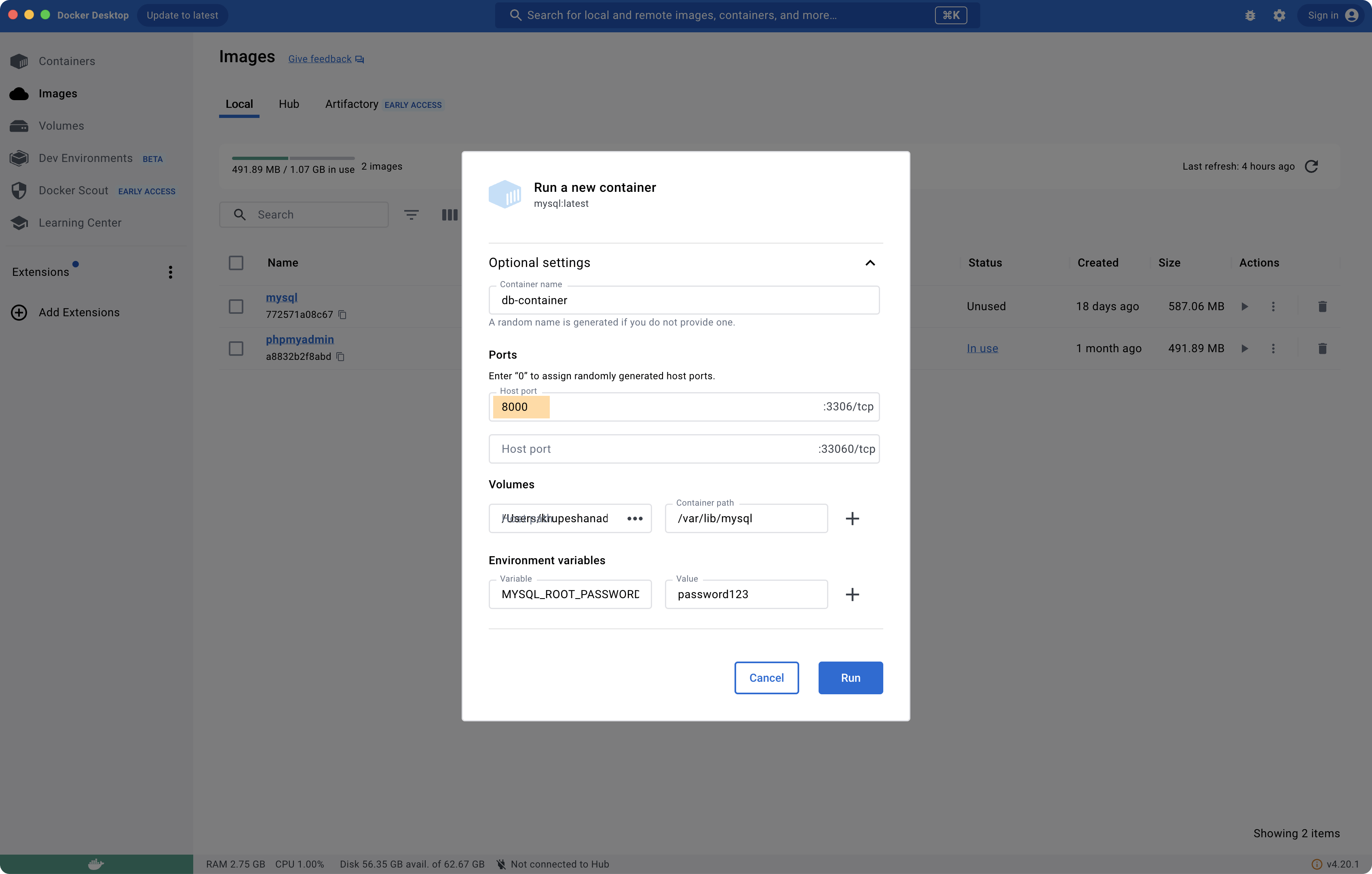 exposing 3360/tcp port of docker container on 8000 port of system