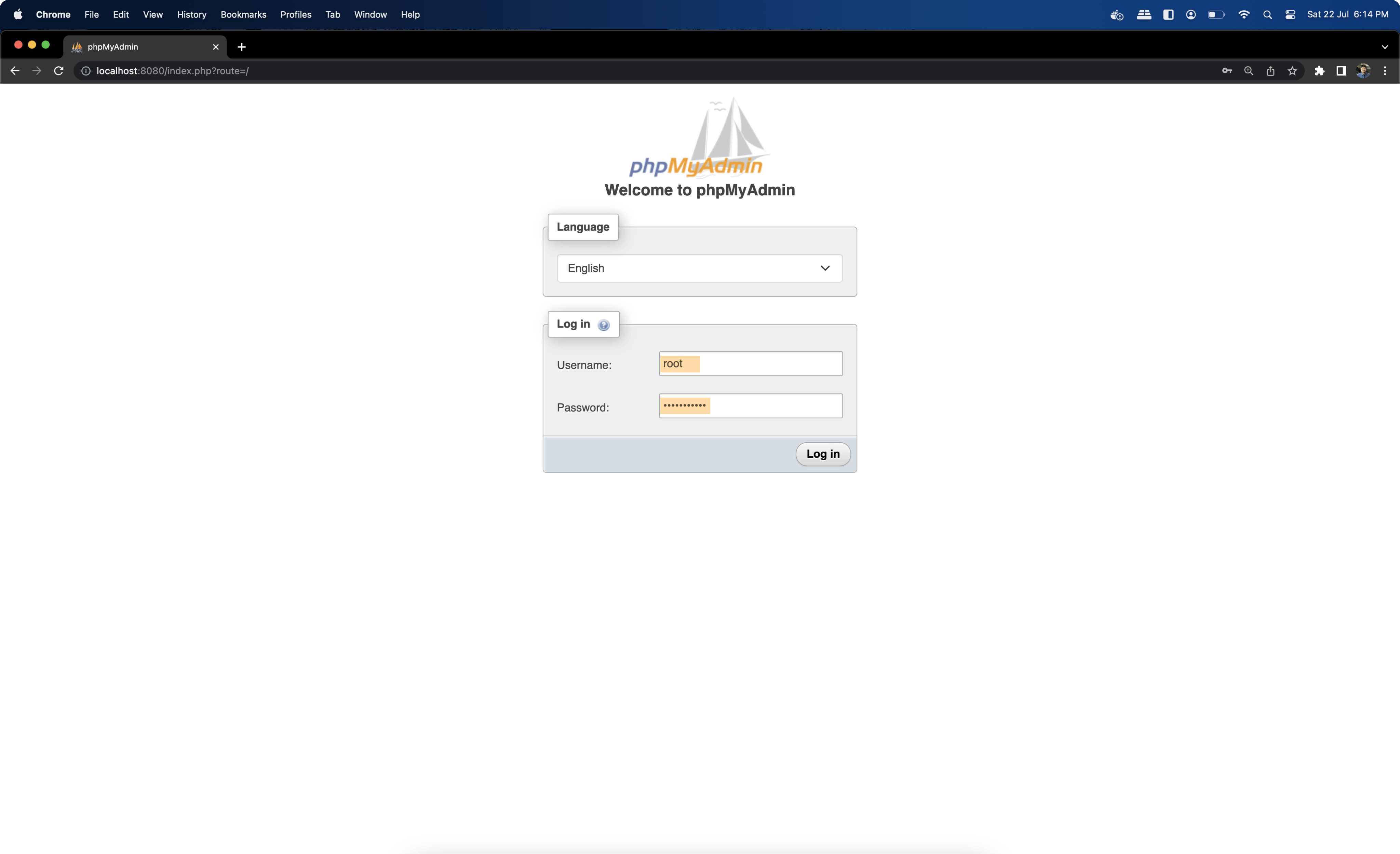 phpmyadmin login page